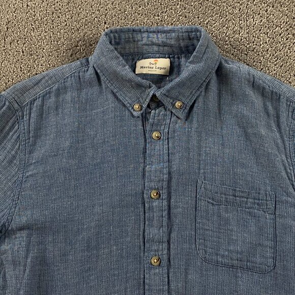 Marine Layer Shirt Men's Medium Button Down Cotton Blue Selvage - Picture 2 of 11